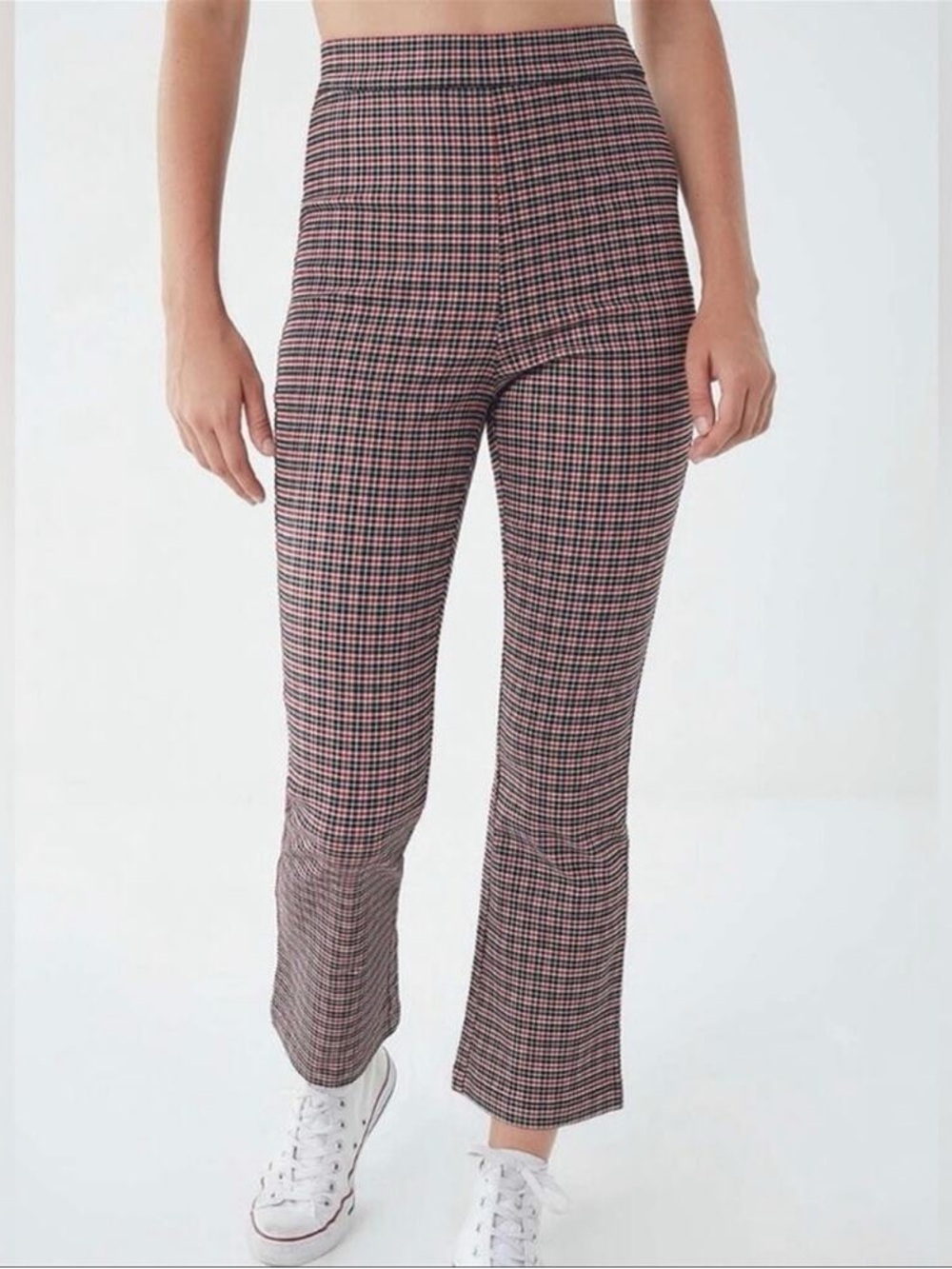 Urban Outfitters High Waist Plaid Kick Flare Lola Crop Pants Black Red US Size 2